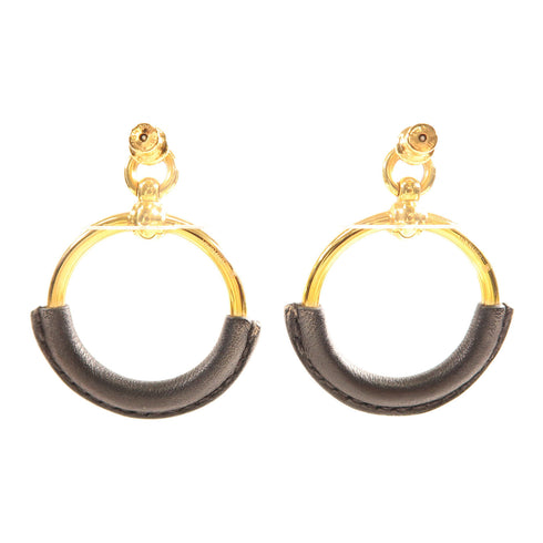 HERMES Loop Earrings Metal Gold/Navy