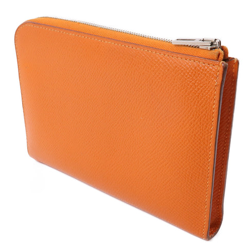 HERMES PHW Round Wallet Epsom Leather Orange
