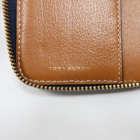 Tory Burch GHW Zipper Long Wallet Calfskin Leather Blue