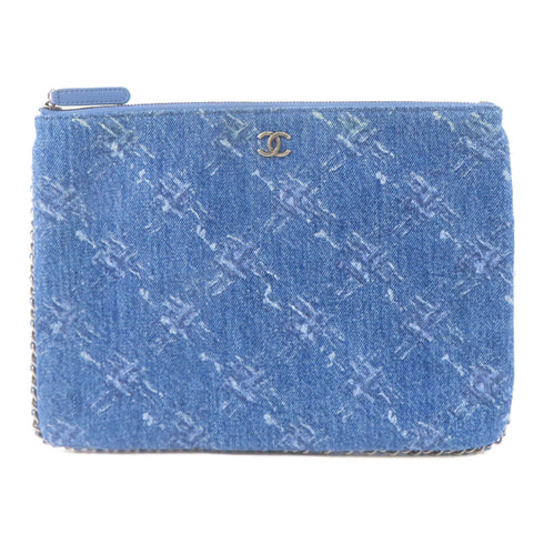CHANEL CC GHWClutch Bag Pouch Denim Blue