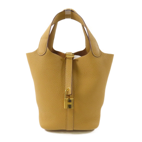 HERMES GHW Picotin PM Handbag Clemence Leather 4B