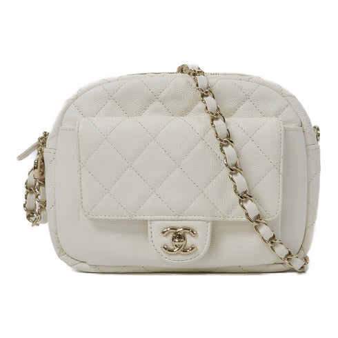 CHANEL Quilted CC GHW Chain Shoulder Bag Caviar Leather White