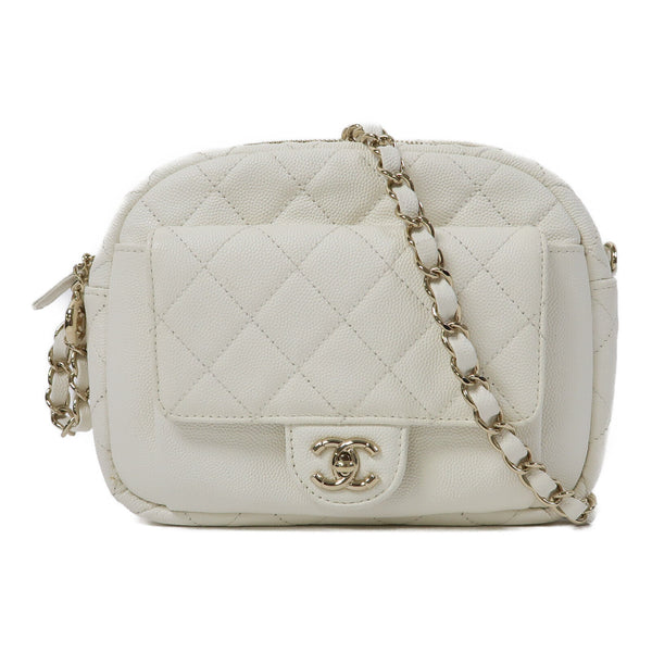 CHANEL Quilted CC GHW Chain Shoulder Bag Caviar Leather White
