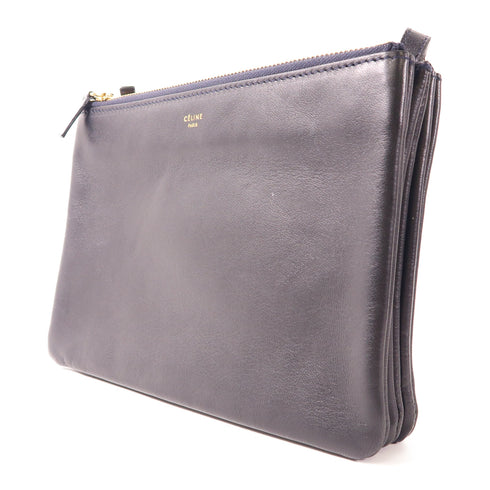 CELINE GHW Trio Shoulder Bag Crossbody Lambskin Leather Black