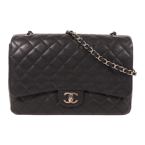 CHANEL CC SHW Maxi Classic Chain Shoulder Bag Calfskin Leather Black
