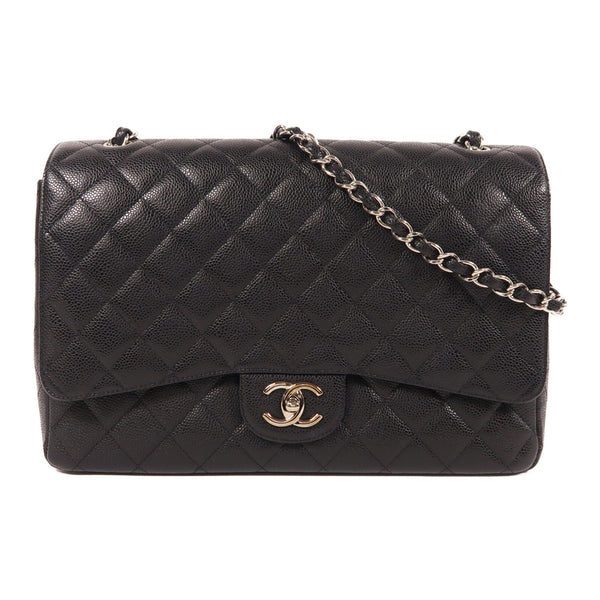 CHANEL CC SHW Maxi Classic Chain Shoulder Bag Calfskin Leather Black