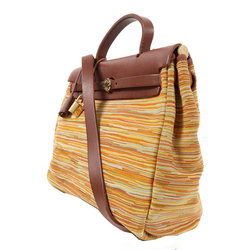 HERMES GHW Herbag 2 Way Bag Vibrato Leather Orange/Brown