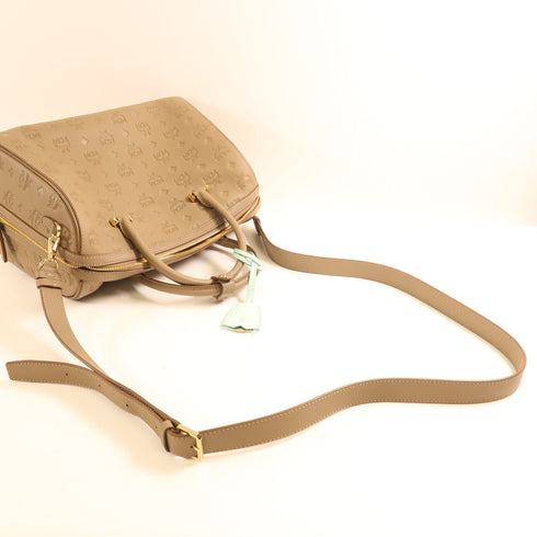 MCM GHW Evelyne 2 Way Shoulder Bag Handbag Lambskin Leather Gray