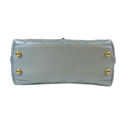 CHANEL Quilted CC GHW Mini Coco Handle Chain Shoulder AS2215 Caviar Leather Blue