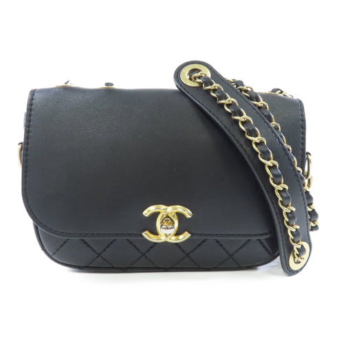 CHANEL Quilted CC GHW Chain Shoulder Bag Calfskin Leather Black