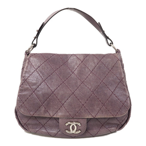 CHANEL Quilted CC SHW Shoulder Bag Calfskin Leather Purple