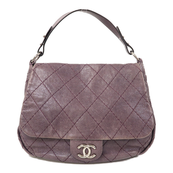 CHANEL Quilted CC SHW Shoulder Bag Calfskin Leather Purple