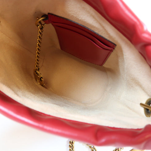 GUCCI GHW GG Marmont Bucket Chain Shoulder Bag 575163 Calfskin Leather Red