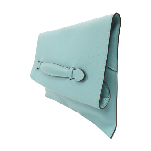 HERMES Pliplat Clutch Bag Evercolor Leather Bleu Atoll