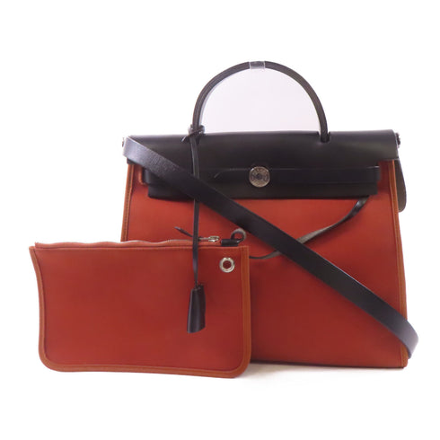 HERMES PHW Herbag PM 2 Way Shoulder Bag Handbag Canvas Orange/Brique