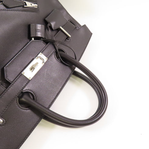 HERMES PHW Haut A Courroies 40 Tote Bag Handbag Evergrain Leather Noir Black