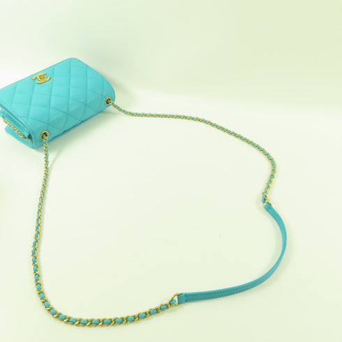 Chanel CC GHW Chain Shoulder Bag Calfskin Leather Mint Green