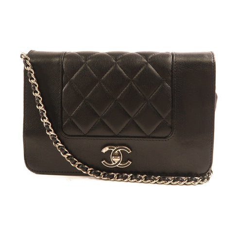 CHANEL CC SHW Wallet On Chain Shoulder Bag Lambskin Leather Black
