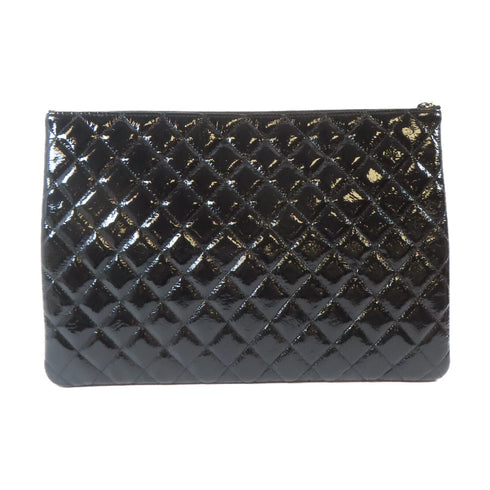 CHANEL Quilted CC SHW Pouch Patent Leather Black