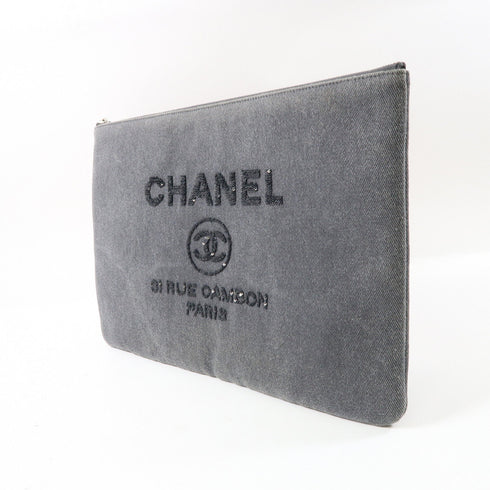 CHANEL CC SHW Clutch Handbag Denim Grey
