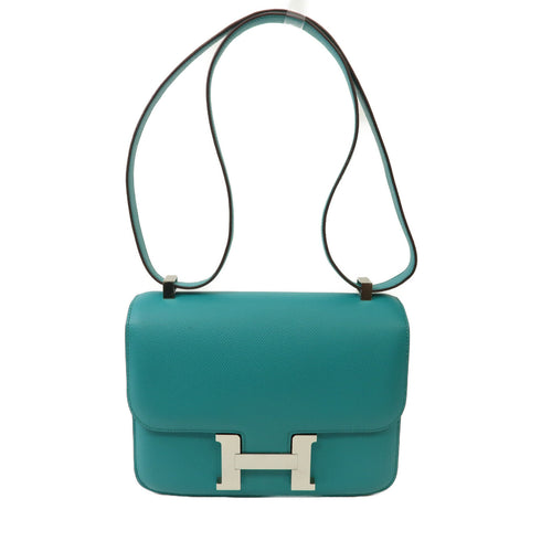 HERMES PHW Constance 24 Shoulder Bag Epsom Leather Bleu Paon