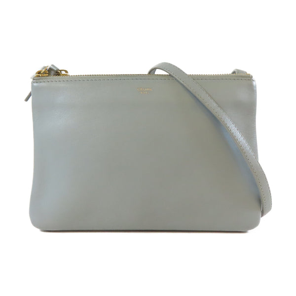 CELINE GHW Trio Crossbody Shoulder Bag Leather Grey Blue