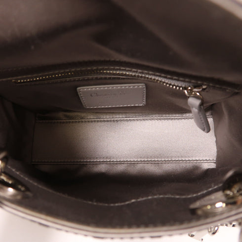Christian Dior CD SHW Mini Lady Dior 2 Way Shoulder Bag Silk Silver
