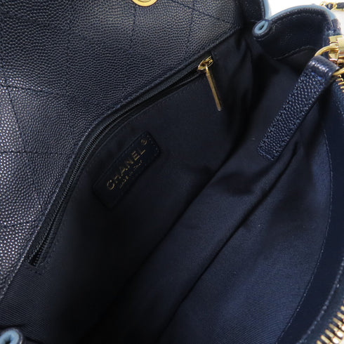 CHANEL GHW CC Chain Shoulder Bag Calfskin Leather Blue