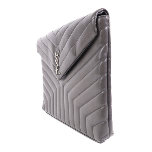 SAINT LAURENT YSL Clutch Bag Pouch 483236 Calfskin Leather Grey