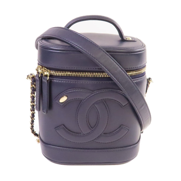 CHANEL CC GHW Vanity Case Chain Shoulder Bag Lambskin Leather Deep Blue