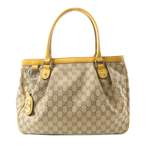 GUCCI GG GHW Sukey Tote Shoulder Bag 296835 Canvas Brown/Yellow