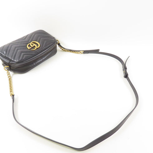 GUCCI GG GHW GG Marmont Shoulder Bag Calfskin Leather 447632 Black