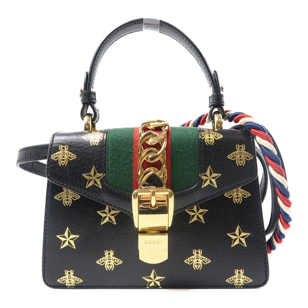 GUCCI GG GHW Sylvie 2 Way Shoulder Bag Handbag 470270 Calfskin Leather Black