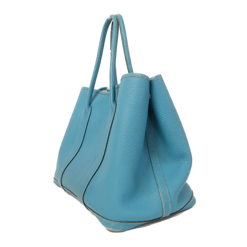 HERMES PHW Garden Party PM Tote Bag Handbag Negonda Leather Turquoise