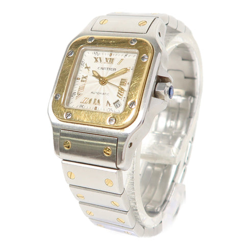 CARTIER Santos Galbee Automatic Watch 2423 18K Yellow Gold/Stainless Steel White