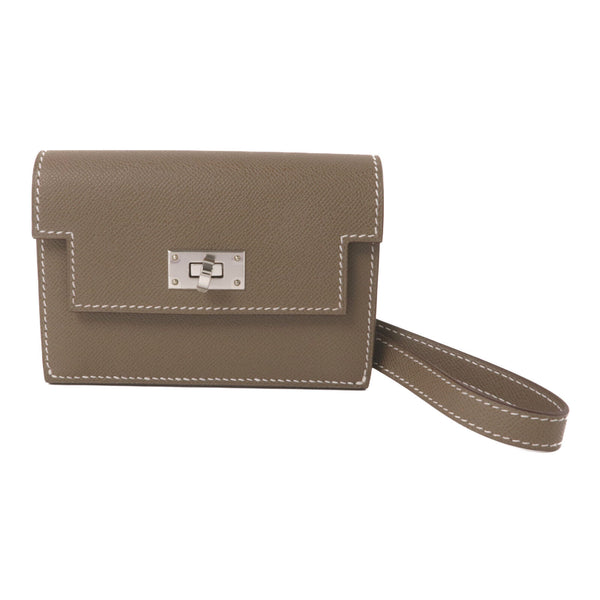 HERMES PHW Kelly Pocket Slim Coin Case Purse Wallet Madame Leather Etoupe