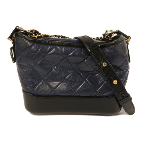 CHANEL Quilted CC SHW Gabrielle Small Chain Shoulder Bag Calfskin Leather Blue