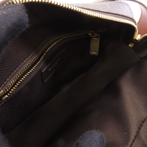 SAINT LAURENT YSL GHW Shoulder Bag Crossbody 669957 Coated Canvas Leather Brown