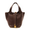 HERMES GHW Picotin PM Tote Bag Clemence Leather 47 Chocolat
