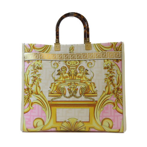 FENDI GHW Fendace 2 Way Shoulder Bag Handbag Coated Canvas White Gold Pink