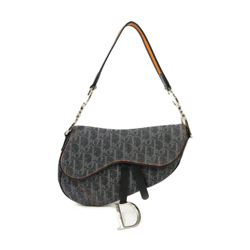 Christian Dior CD SHW Saddle Shoulder Bag Handbag Denim Blue
