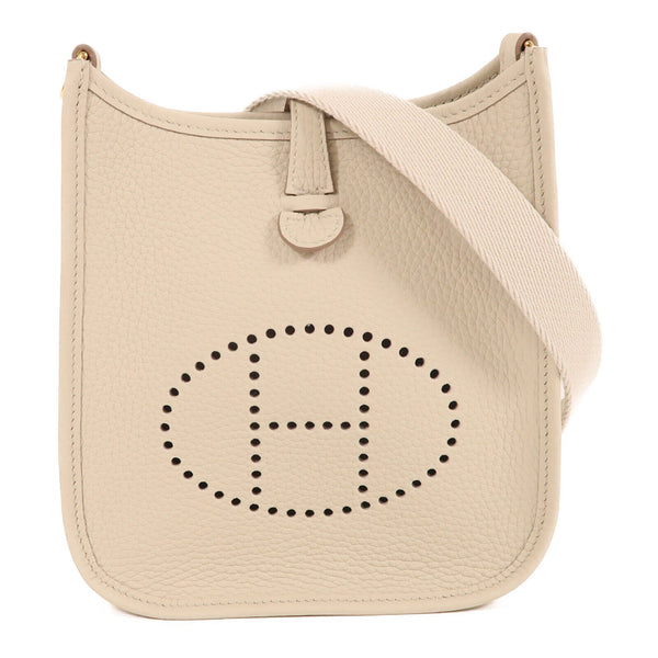 HERMES GHW Evelyne TPM Shoulder Bag Clemence Leather Beton