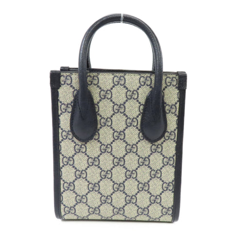 GUCCI GG SHW Mini Tote 2way Shoulder Bag 671623 Coated Canvas Blue Beige