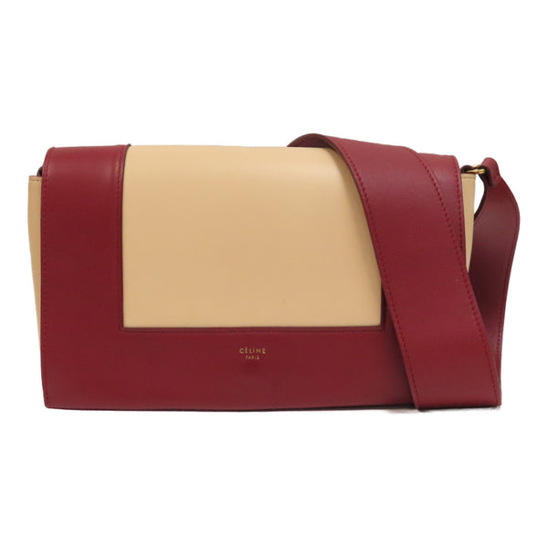 CELINE GHW Frame Shoulder Bag 180263 Calfskin Leather Red/Beige