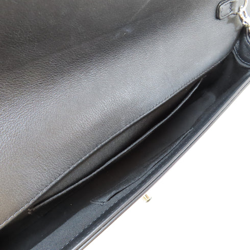 CHANEL Quilted CC SHW Chain Shoulder Bag Patent Leather Black v1