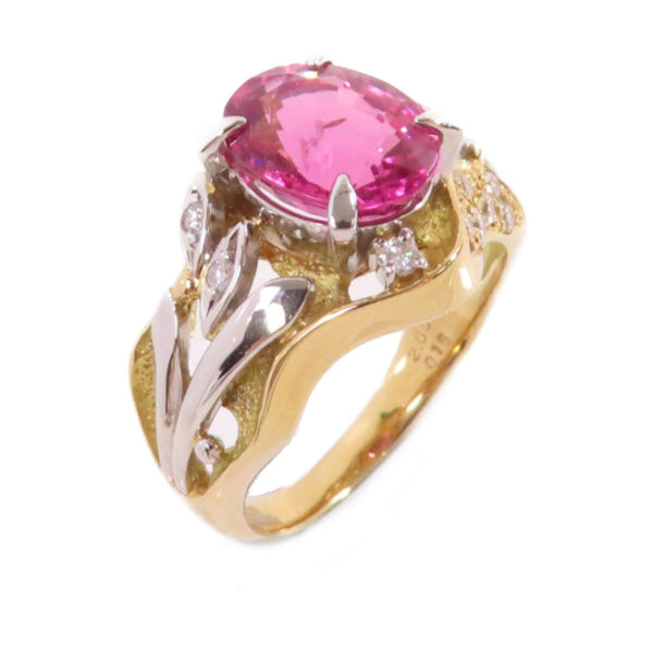 FINE JEWELRY 2.65ct Tourmaline 0.16ct Diamond Ring US#6.25 18KYG PT900 Platinum