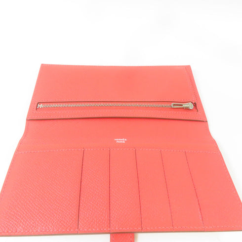 HERMES PHW Bearn Long Wallet Veau Epsom Leather Blanc White Rose Jaipur Red