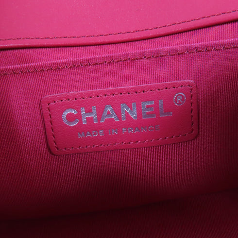 CHANEL Quilted CC SHW Boy 20 Chain Shoulder Bag Lamskin Leather Pink