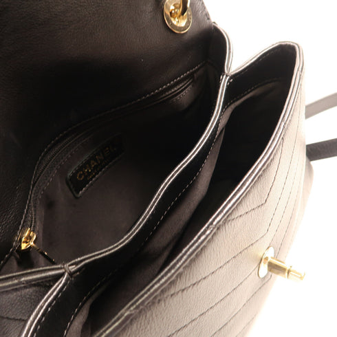 CHANEL CC GHW 2 Way Shoulder Bag Handbag Leather Black