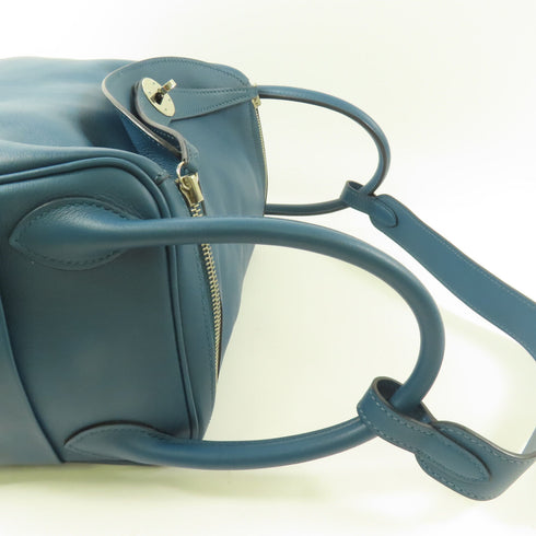 HERMES PHW Lindy 30 2 Way Shoulder Bag Swift Leather Bleu Agate